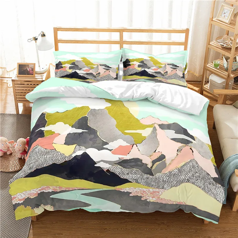 

MUSOLEI 3D Duvet Cover Set landscape river flows down mountains haunted clouds friends' Presents/gifts Bed Sheet Twin queen king