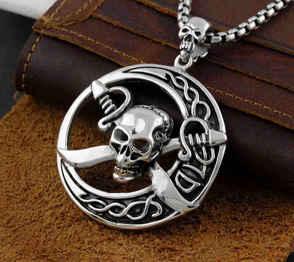 Stainless Steel Mens Cyclopia Pirate Skull Pendant Necklace Jewelry B3