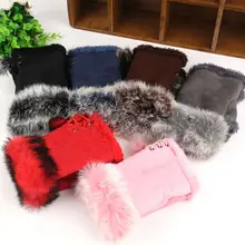Новинка, теплые зимние женские кожаные перчатки без пальцев с кроличьим мехом, подарок, аксессуары для одежды