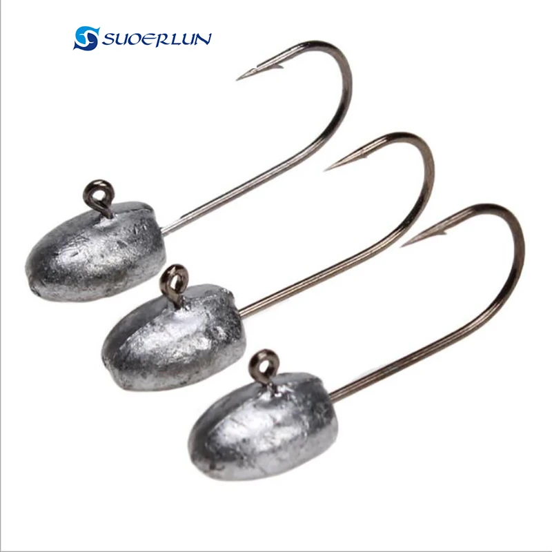 10pieces/bag Lead fishing jig hooks barbed single hook for soft lure