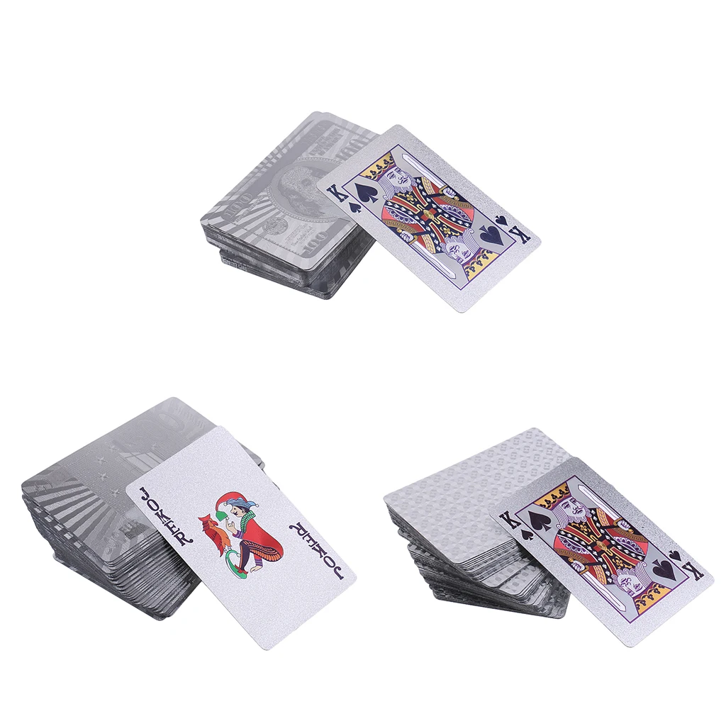 

1 Deck Silver Foil Waterproof Plastic Poker PVC Playing Cards Game Pokers
