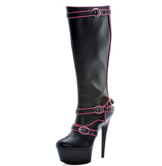 15cm ultra high heels boots medium-leg double hasp women's platform boots shoes 6 inch platform heel Sexy Knee-High Boots