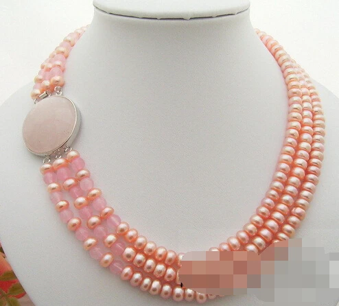 

FREE SHIPPING>>>@@ > N3531 3Strds Pink Pearl&Rose Quartz Necklace