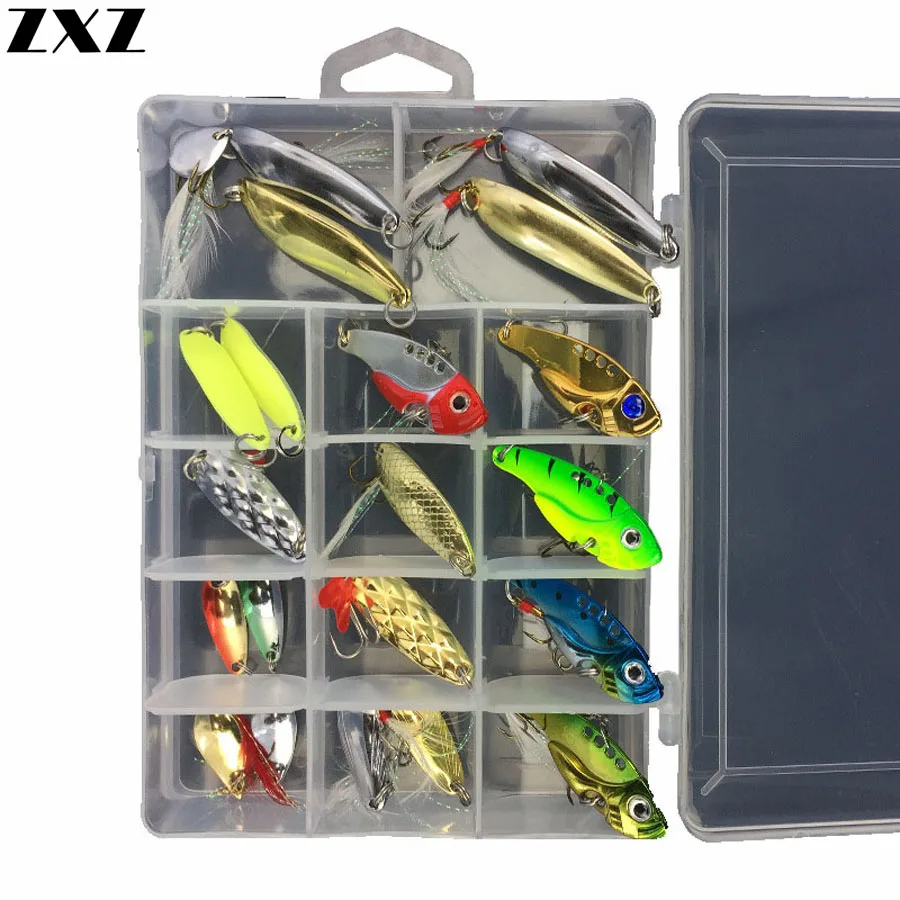 Metal Fishing Lures Tackle Saltwater Crank Bait Bass Minnow Spoon Hooks 