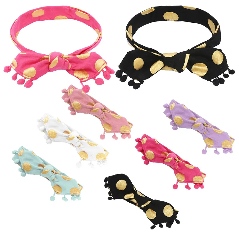 Baby Bowknot Dots Headbands Puff Balls Cotton Elastic Soft Headwear Infants Fashion Girls Hair Decorative Party Accessories | Детская
