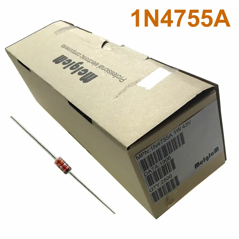 

MCIGICM 2500 pcs Zener Diode 43V 1W Through Hole DO-41 1N4755 1N4755A