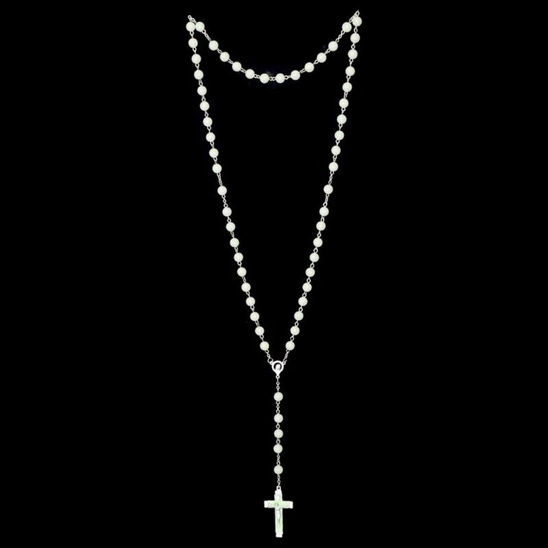 Glow In Dark Plastic Rosary Beads Luminous Noctilucent Cross Necklace