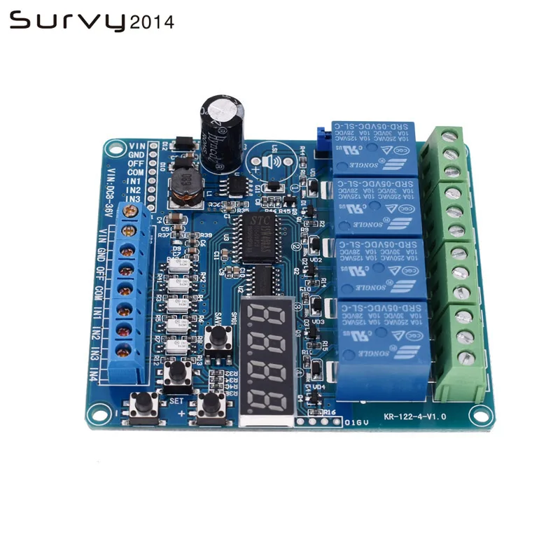 

8-36V 4-channel Multifunction Time Delay Relay Interface Board Module Optocoupler LED