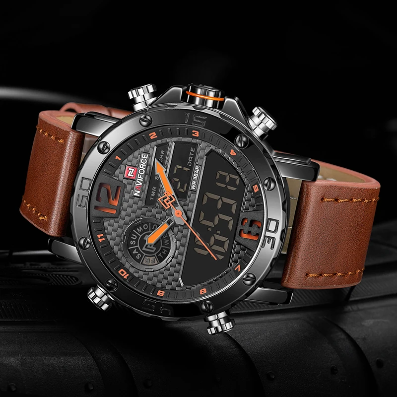  NAVIFORCE Men Watches Top Luxury Brand Men's Leather Waterproof Quartz Watch Male Military Sport Wr