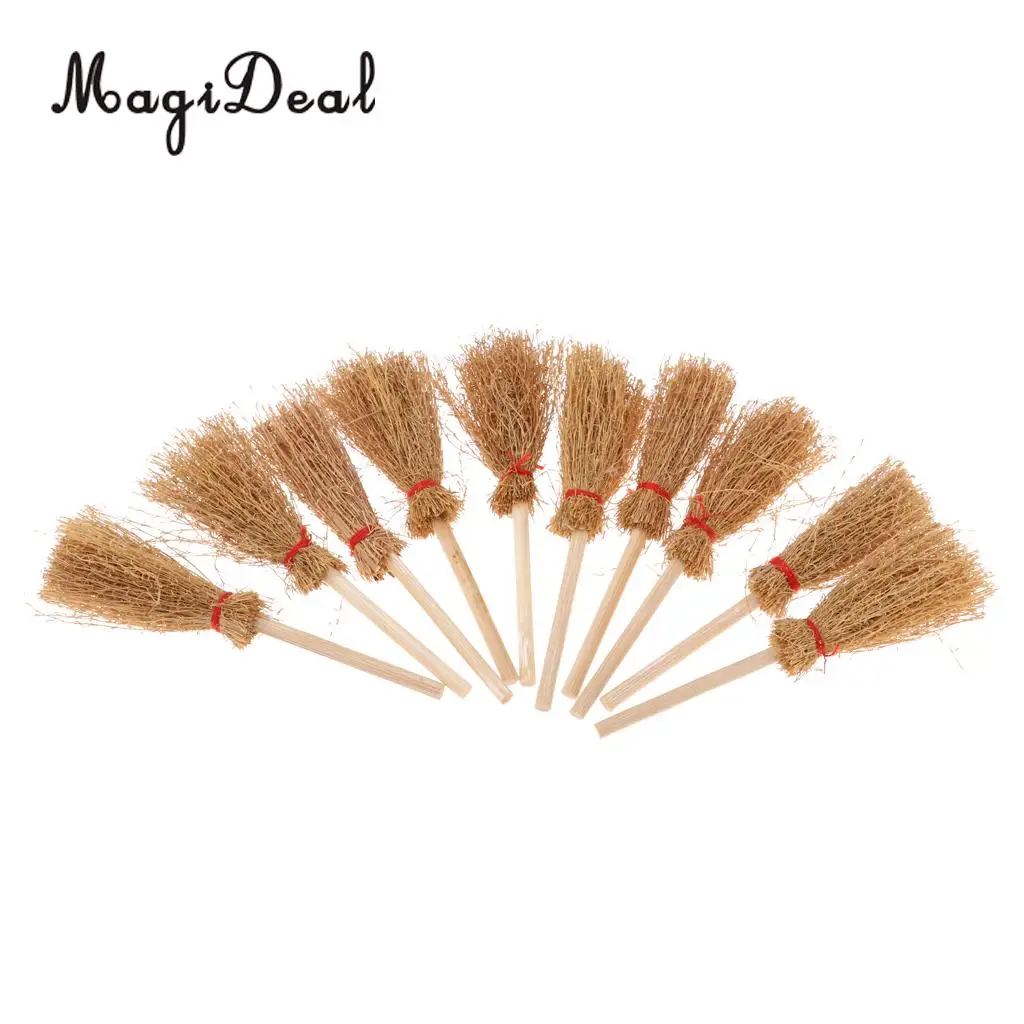 1/12 Doll House Decoration Accessories Mini Bamboo Broom Model Dollhouse Miniature Cleaning Tools Kit Pretend Play Toy 10 Pieces