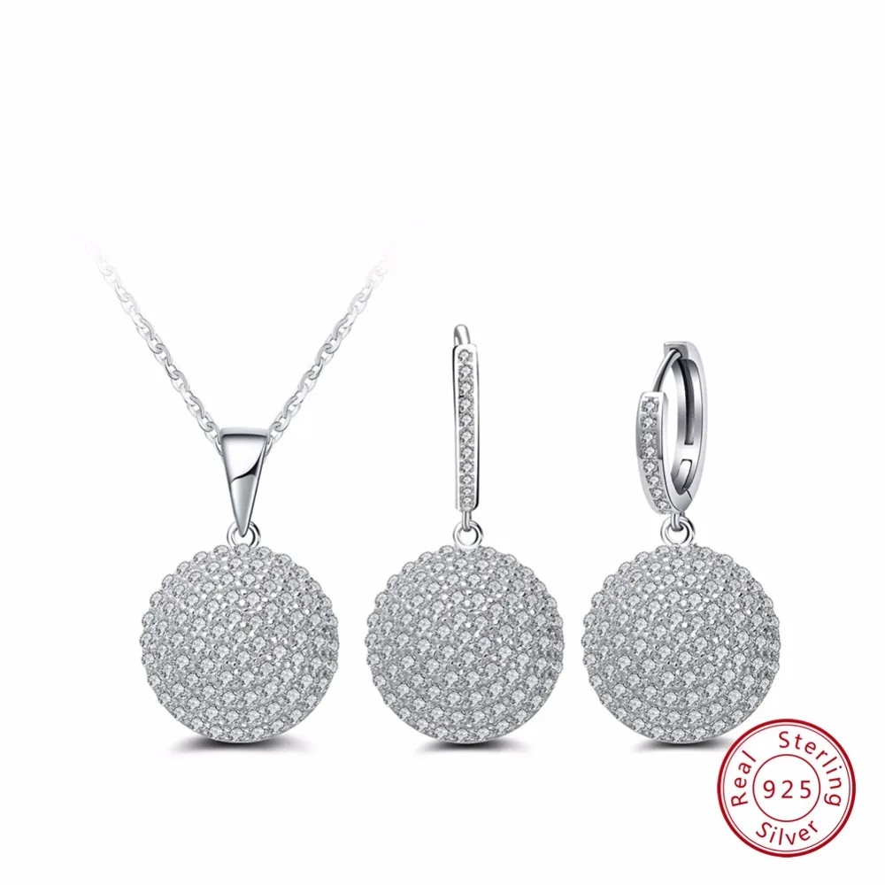 ORSA JEWELS, женские серебряные Ювелирные наборы из натуральной 925 пробы, простой круглый дизайн, AAA, кубический цирконий, вечерние, ожерелье, серьги SS04