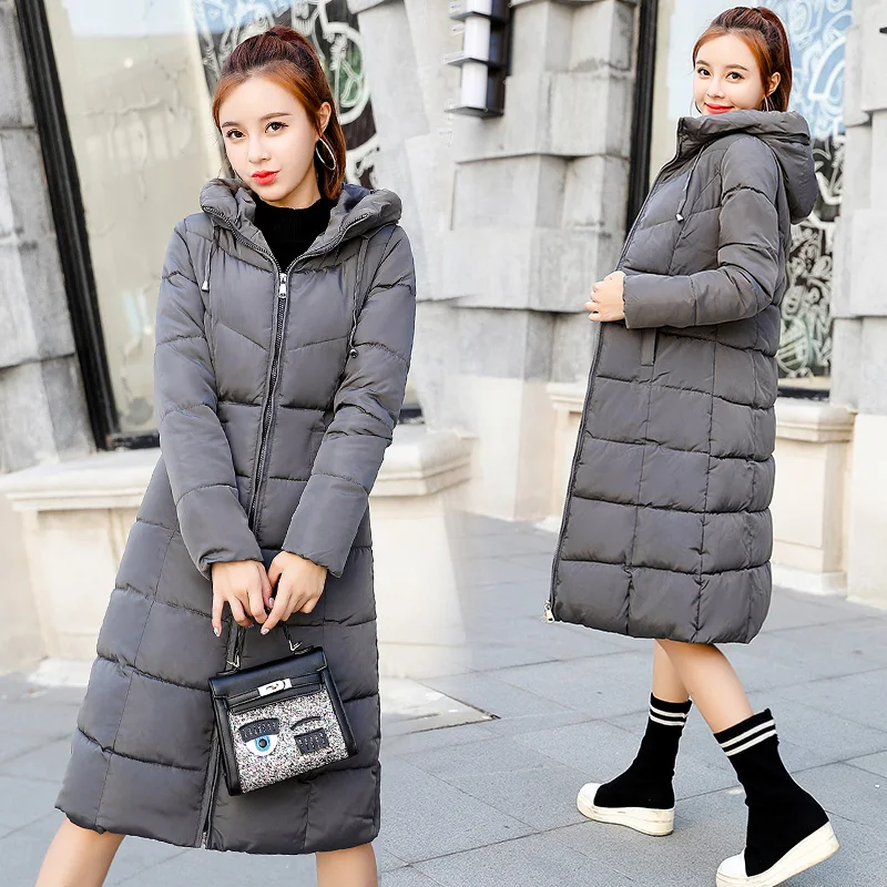 High quality Stand Collar Hooded Coat women Winter slim waist Warm Thicken long parkas plus size Solid Padded Parka 4XL