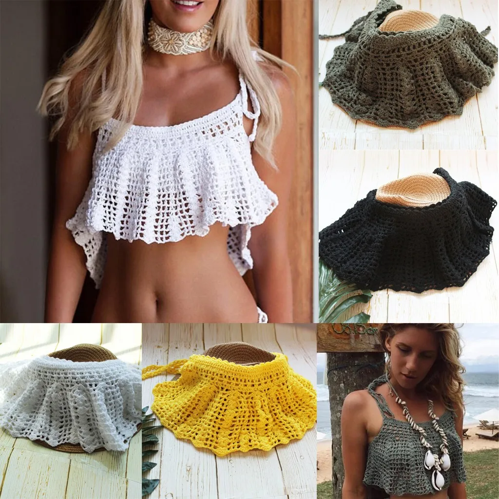 Женский купальник-бикини, пуш-ап, 3xl, сексуальный женский Одноцветный купальник-бикини, Ретро стиль, на крючках, вязанный бандо, на бретельках, жилет, бандажный Топ# XTN