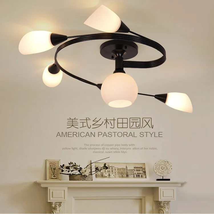 

American Country Garden Restaurant iron lamp bedroom ceiling creative modern minimalist living room lamp European LED lamp
