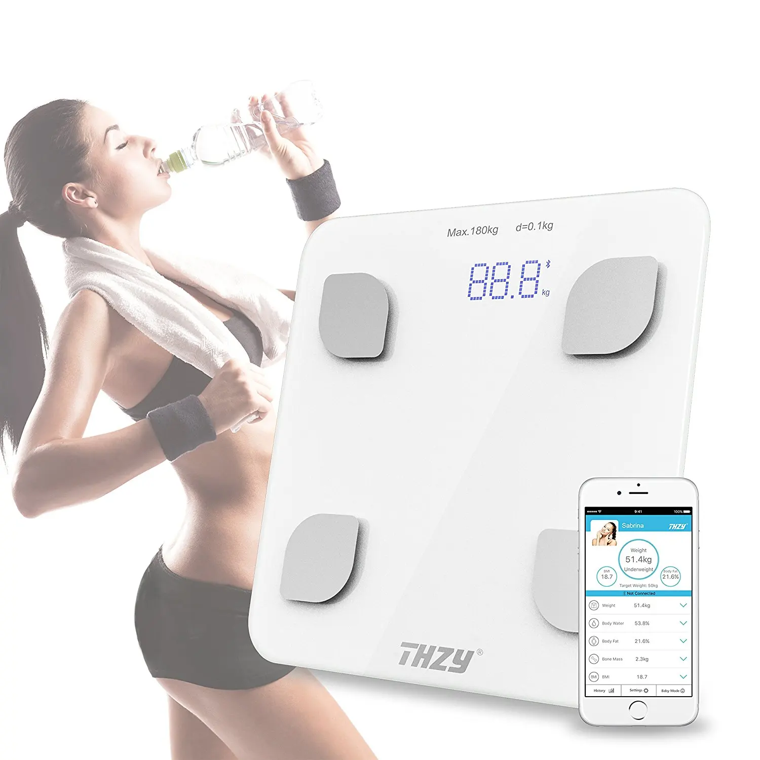 

Bluetooth Body Fat Scale,THZY Digital Body Weight Bathroom Scale,Smart Large Backlit Display Scale for Body weight, Body Fat