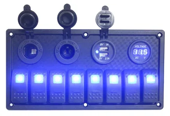 

12V/24V Waterproof Boat Marine 6 Gang LED Rocker Switch Panel Circuit Breaker Car ENGEL Power Sockets USB Voltmeter Sockets