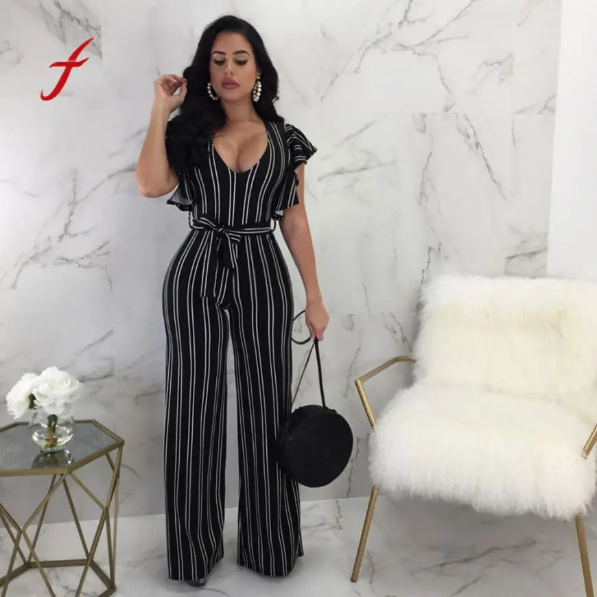 

Women Striped Clubwear Playsuit Bodysuit Party Long Pants Trousers Jumpsuit Pants Outfit playsuit Rompers Boho