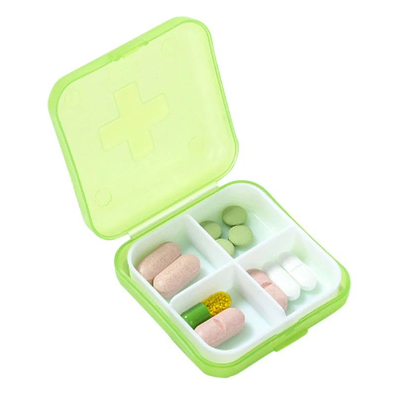 DINIWELL портативный органайзер для таблеток с 4 слотами, коробка для хранения конфет, коробка для хранения витаминных лекарств, чехол для хранения таблеток, контейнер для ежедневных путешествий - Цвет: Зеленый