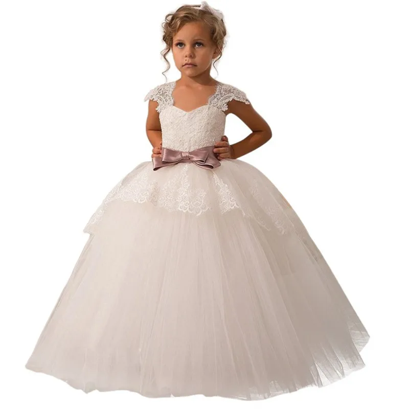 2019 New Lace Flower Girls Dresses for Wedding Ruffles Ribbon Bow Sash First Communion Prom Party Gowns | Свадьбы и торжества