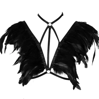 

Feather Harness Cage Bra Body Bondage Adjust Lingerie Elastic Strappy Sexy Goth Tops Shoulder Wings Dance Festival Rave Wear