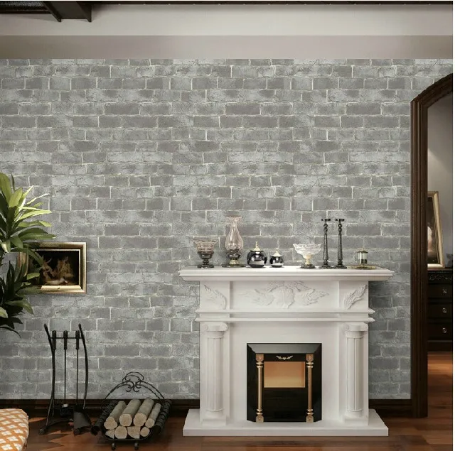 Papel pintado de ladrillo gris de vinilo Vintage elegante desgastado