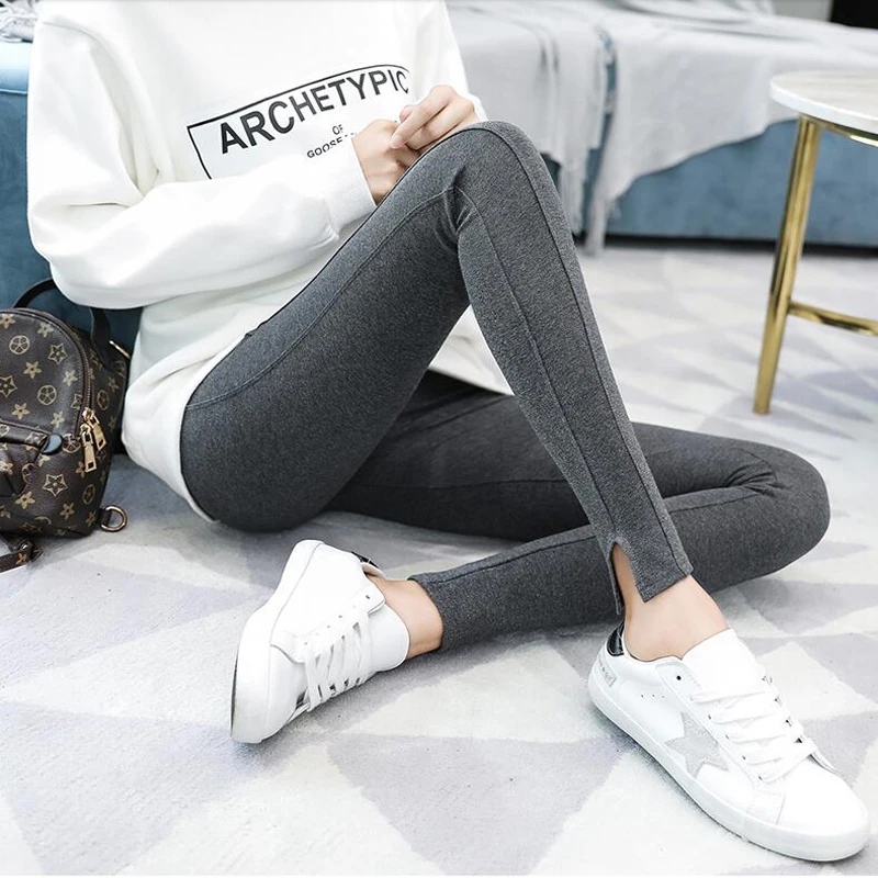 

Shikoroleva Leggings Women Female Rib Elastic Stretch Solid Color Cotton Jeggings Black Grey Plus Size XXL XL S