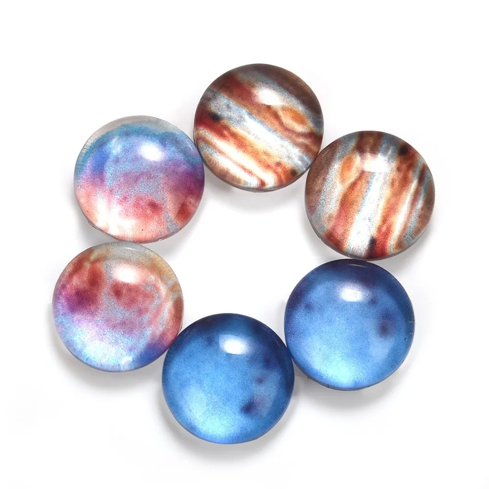 

6Pcs Planet Pattern Glass Round 8mm Cabochons Dome Flat Back for Jewelry Making Handmade DIY Findings