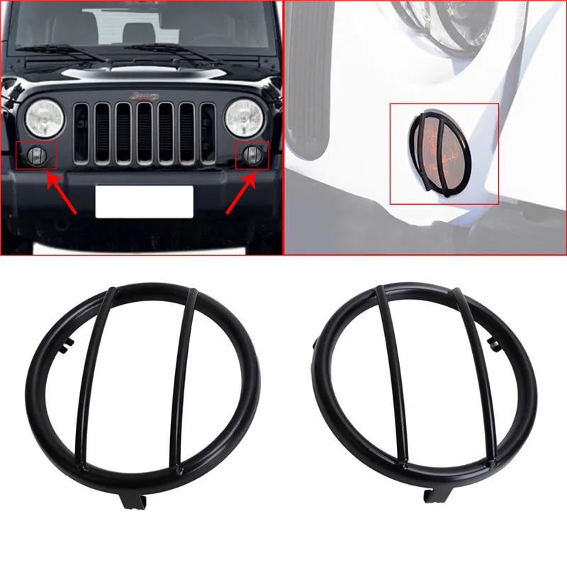 2PCS Black Headlights Head Light Lamp Guard Front Turn Signals Steel Cover For Jeep Wrangler JK