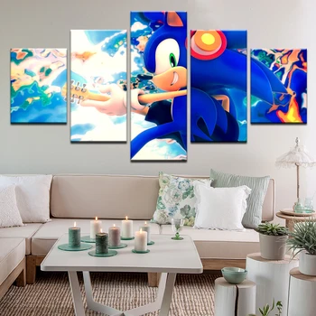 

Hd Home Decoration Canvas Painting 5 Pieces Sonic The Hedgehog Pictures Wall Art Prints Modular Modern Game Poster For Boy Room