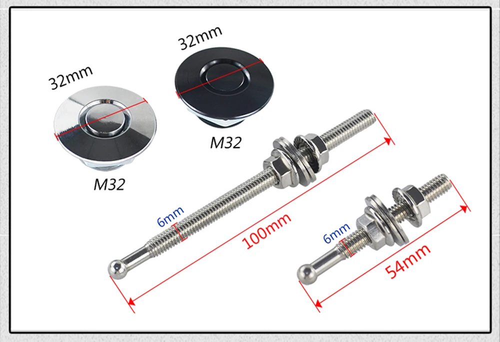 Универсальный 32 мм/1,2" кнопочная заготовка, шпильки для капота, набор зажимов для замка двигателя, колпачки, замок, алюминиевая Автомобильная быстрая защелка, PQY-HPL04/05