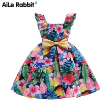 Новинка, платье на бретелях в европейском и американском стиле, детское летнее платье с принтом, cuhk