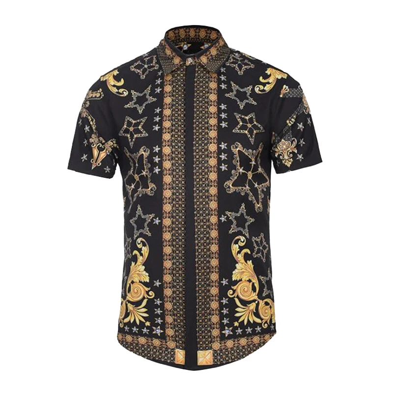 black shirt with gold print