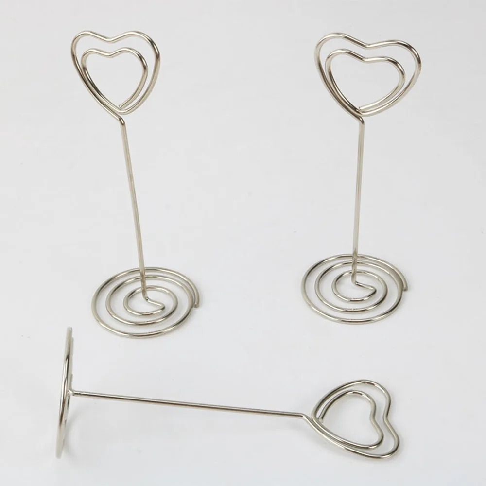 

10pcs Silver Heart Shape Photo Holder Stands Table Number Holders Place Card Paper Menu Clips For Wedding Party Decoration