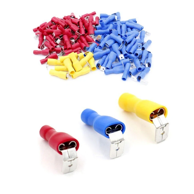 100PCS Multicolor Piggy Back Spade Terminal Set Fully Insulated Butt