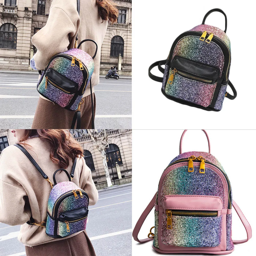 

2018 Fashion Sequins Small Backpack Women Female Shiny Small Leather Backpacks For Teenage Girls Mini Travel Bagpack