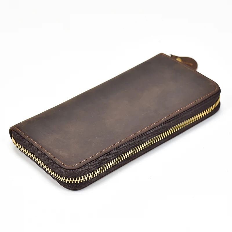 Online Cartera larga con cremallera para hombres, Cartera de piel de vaca Natural, Cartera de cuero, tarjeta de crédito, efectivo, billeteras teléfono móvil, hombres, mujeres, hombre, alta calidad
