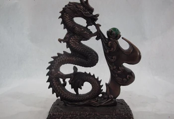 

Chinese Bronze Copper Feng Shui Wealth Money Zodiac Year Dragon Play Bead Statue