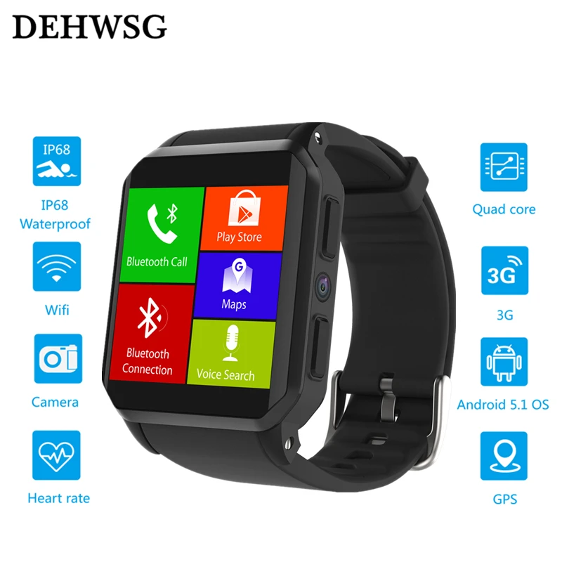 

Original DK68 smartwatch android 5.1 MTK6580 Quad Core 3G WiFi GPS watch Heart Rate Monitor IP68 Waterproof PK KW88 amazfit bip