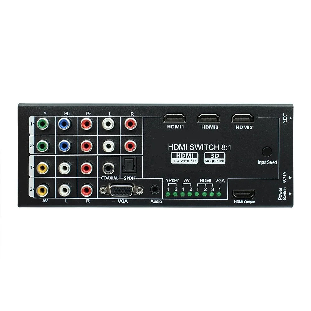 New Multi-Functional HDMI Switch Splitter Converter HDMI Audio Extractor with 8 Inputs to 1 HDMI Output with Optical / Coaxial