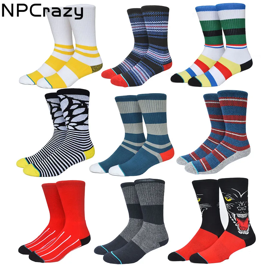 

Socks Colorful Sock for Men Strip Basketball Skate Socks Combed Cotton Weed Running Cycling Hit Color Grid Outdoor Sport Sock