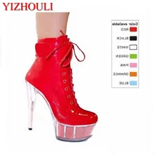 15 см; тонкие открытый носок однотонные ботинки с коротким голенищем, сапоги, привлекательные Обувь на высоком каблуке романтический, эстетический Женская танцевальная обувь