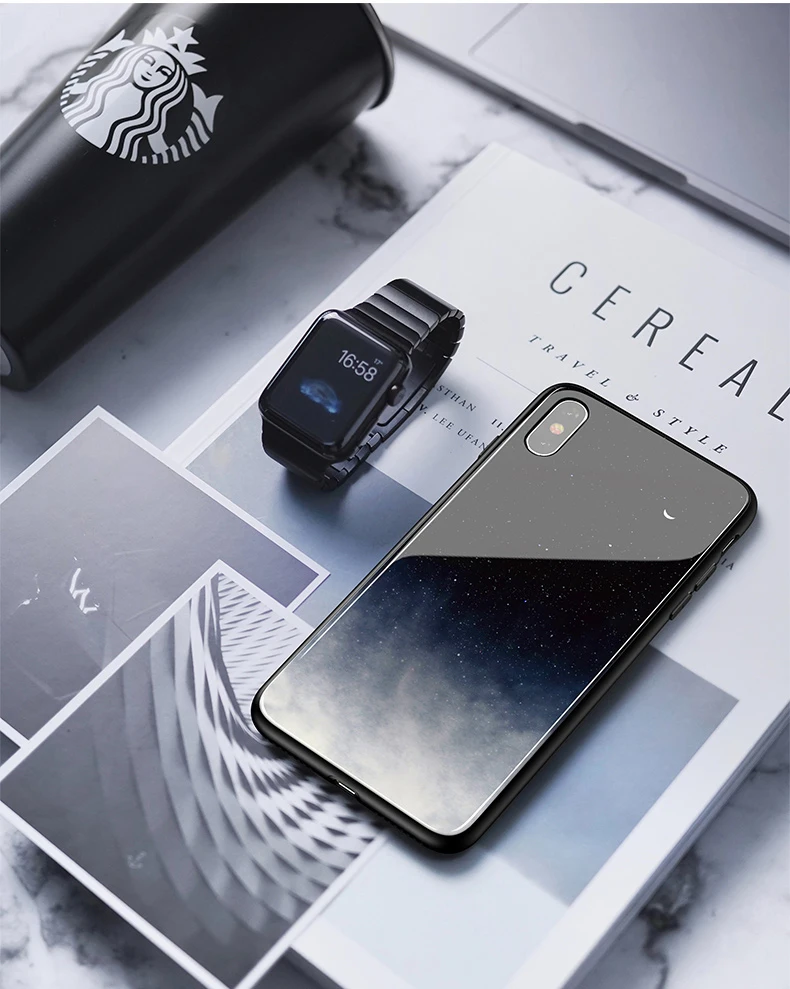 SoCouple Glass Phone Case For iphone X Xs 7 8 6 6s plus Star Space Case For iphone Xs max XR Luxury Mirror Case Back Cover Coque (11)