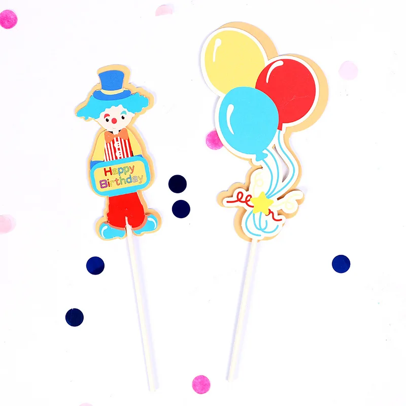1 Set Circus Party Cake Topper Clown Acrobatics Theme Happy Birthday Cake Decoration Kids Birthday Cartoon Party Supplies