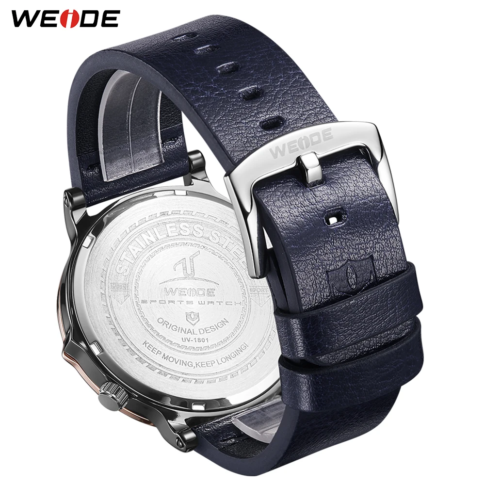 WEIDE Blue Leather Strap Men Wristwatch Analog Digital Quartz Movement Casual Design Man Top Brand Dual Relogio Masculino 2019