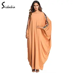 Siskakia негабаритных женщины платья bat Длинные рукава пайетки пэчворк мусульманская абайя Хуэй Дубай ОАЭ Рамадан Одежды Большие размеры
