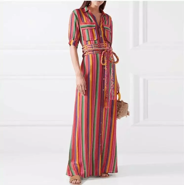

Pareo Beach Dress Woman Wear Women Bikini Cover Up Bathing Autumn Winter Chromatic Stripe Print Female Acetate Sierra Surfer
