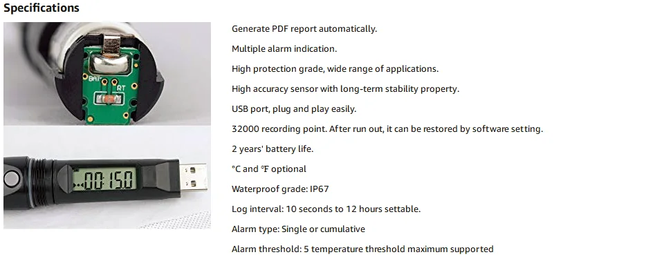 Temtop TemLog20 PDF водонепроницаемый регистратор данных температуры USB модель 32000 точек-Официальный бренд-2 года гарантии качества