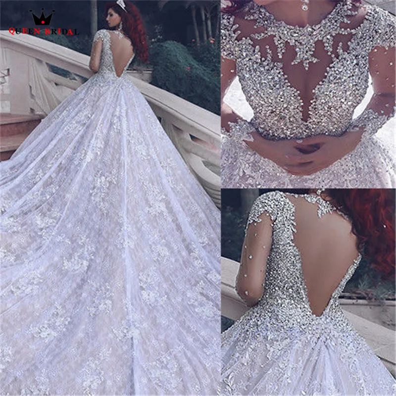 Custom Made Empire Big Train Lace Crystal Beaded Diamond Luxury