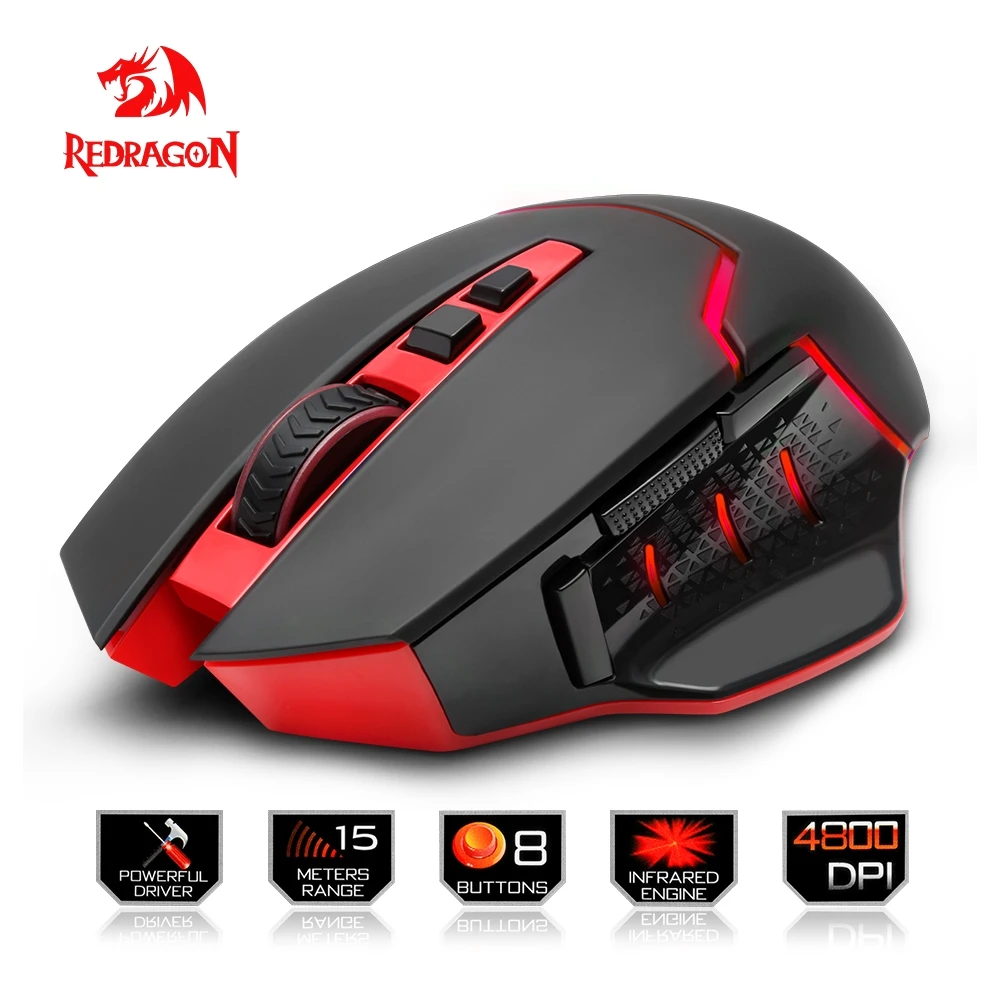 Redragon Wireless Gaming Mouse PC 4800 DPI 1 backlight mode 8 programmable buttons 2 4G wireless