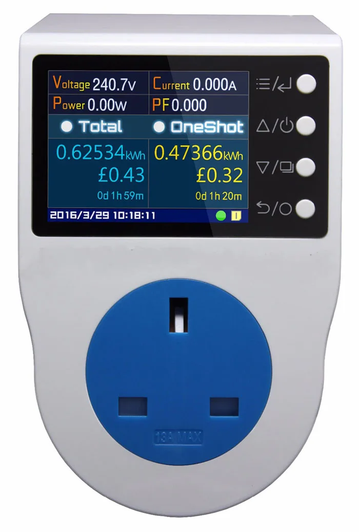 

New US15A power meter / home power metering socket/ watt meter/2.4 inch TFT color LCD/0.5FS/0.1~3750w